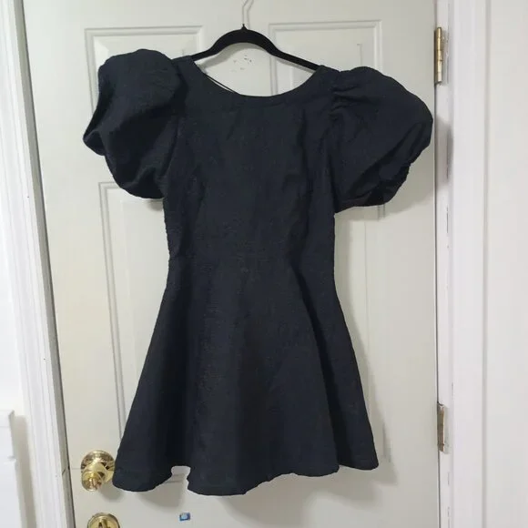 Simonett Beya Dress Black Size S Puff Sleeve Textured Fabricv Womens - Picture 1 of 11